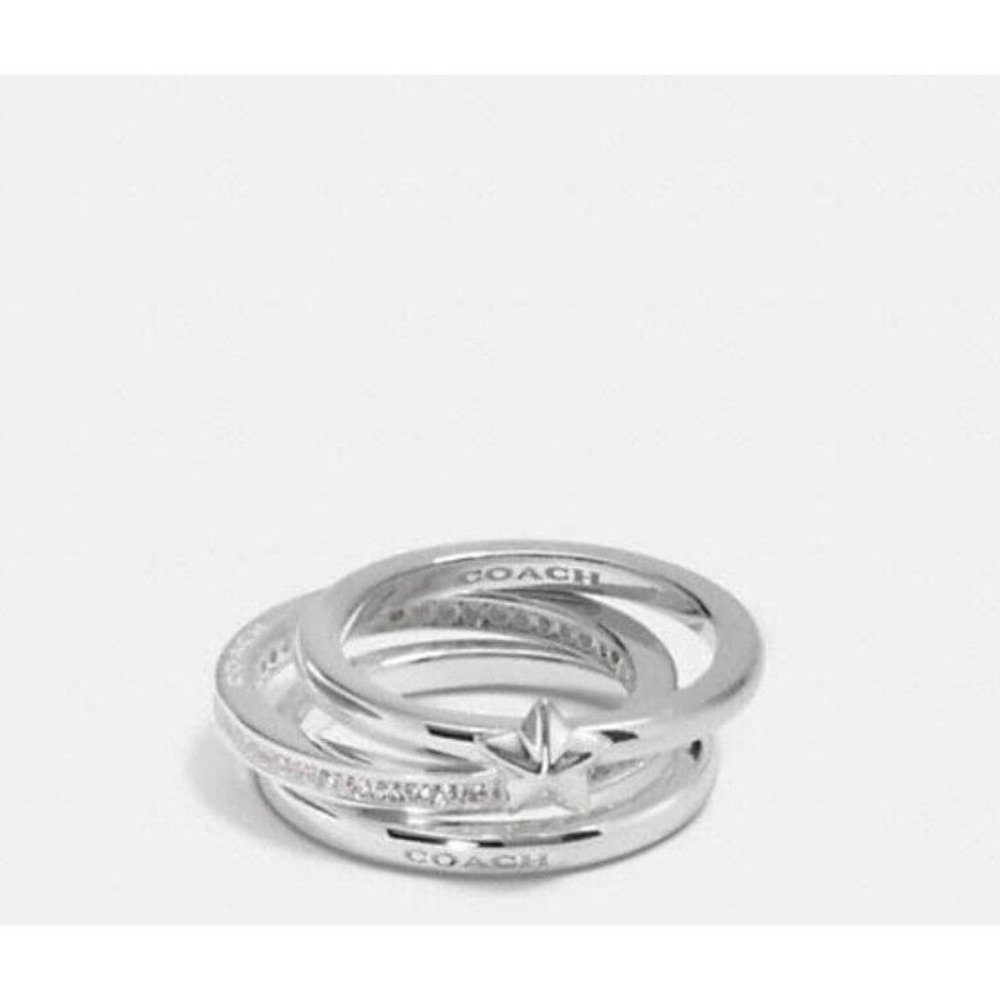 Coach Pave Sterling Silver Stackable Ring Set Crystals Star NWOT Size 8